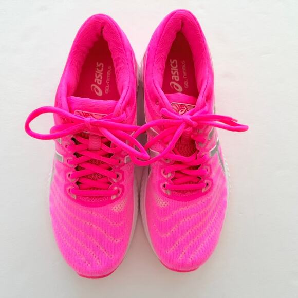 Asics Gel Nimbus 22 Hot Neon Pink Size 9 Knit Run Gym Walk Comfort Worn 1X RARE - Picture 3 of 6